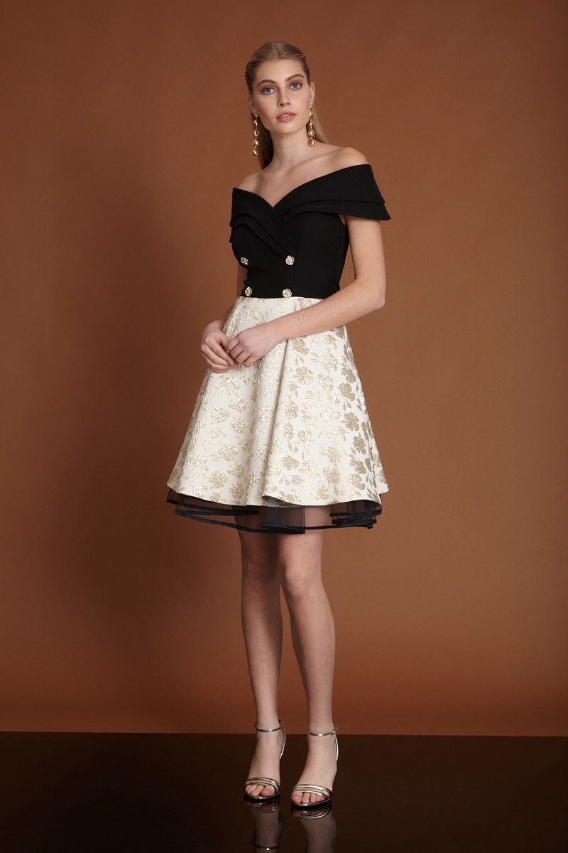 White Jacquard Mini Short Sleeve Dress
