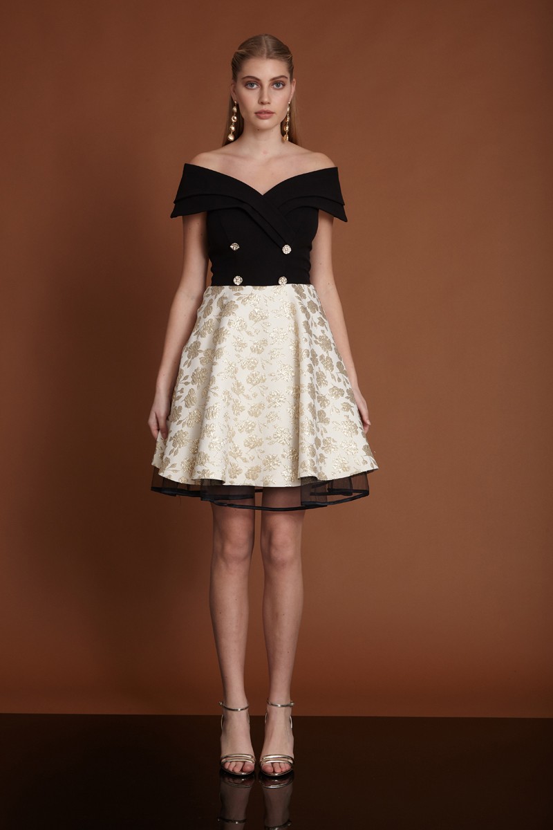 White Jacquard Mini Short Sleeve Dress