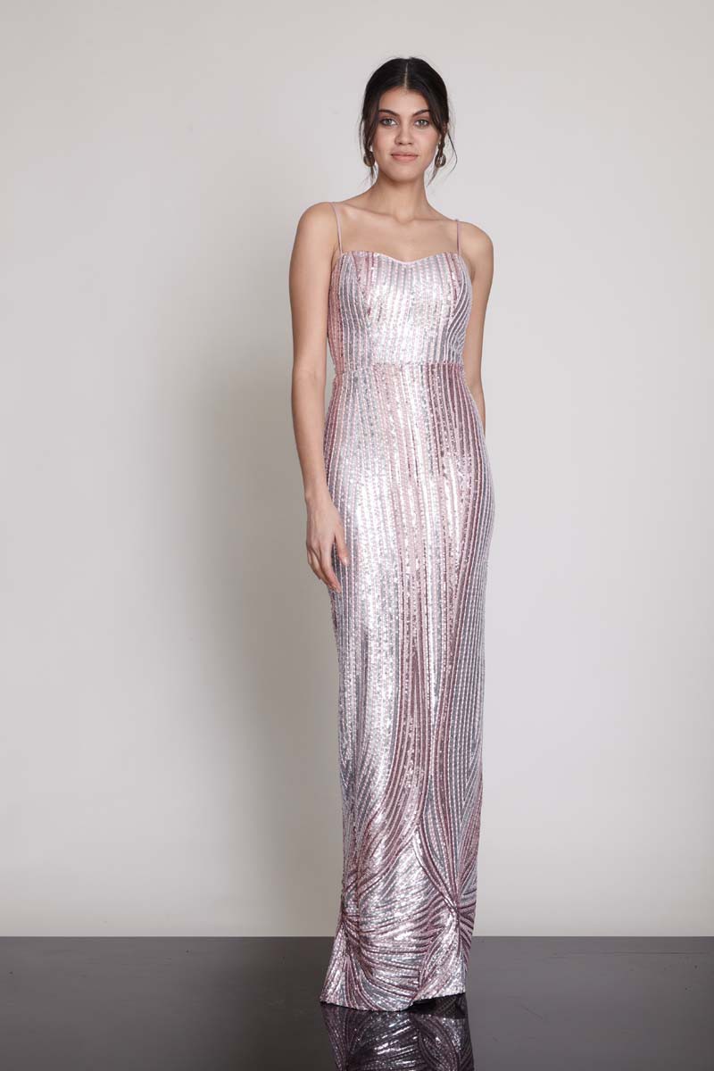 Powder Sequined Sleeveless Maxi Dress