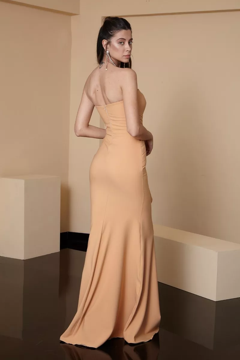 Latte Crepe Strapless Maxi Dress