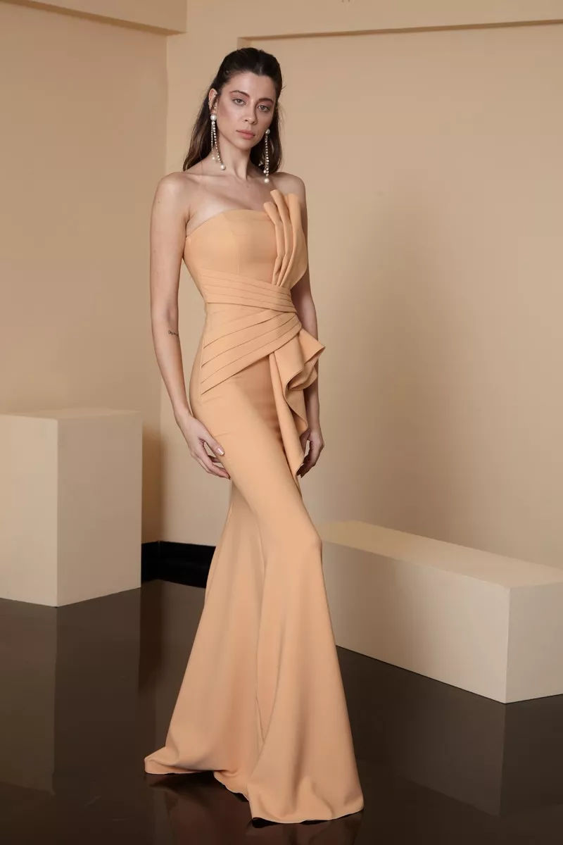 Latte Crepe Strapless Maxi Dress