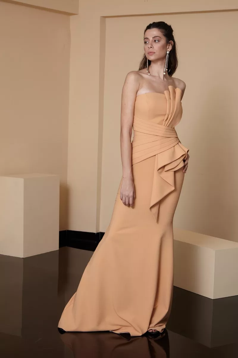 Latte Crepe Strapless Maxi Dress