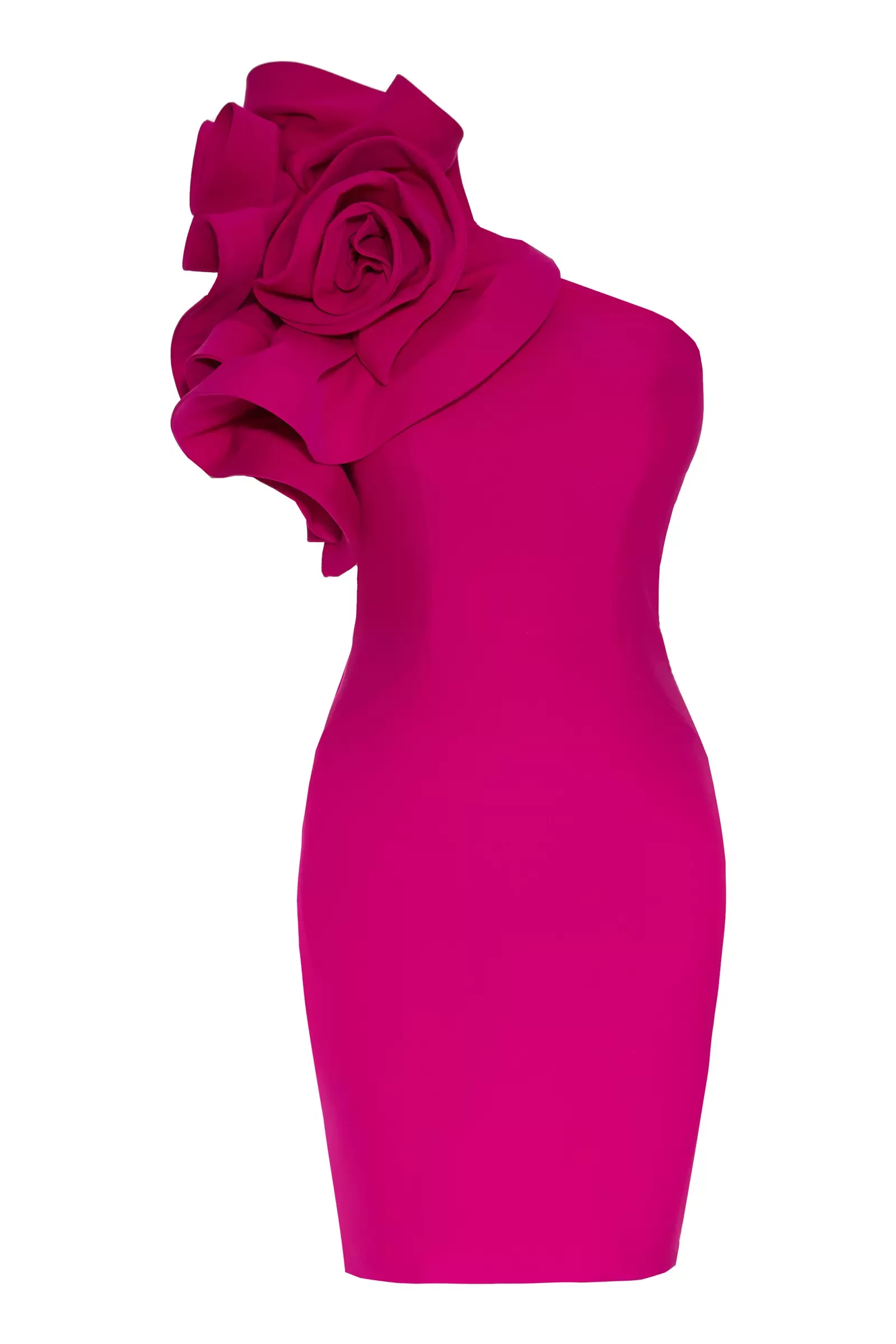 Fuchsia Crepe One Arm Mini Dress