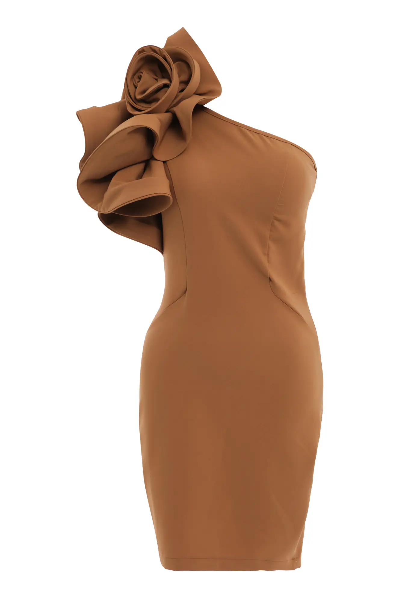 Latte Crepe One Arm Mini Dress