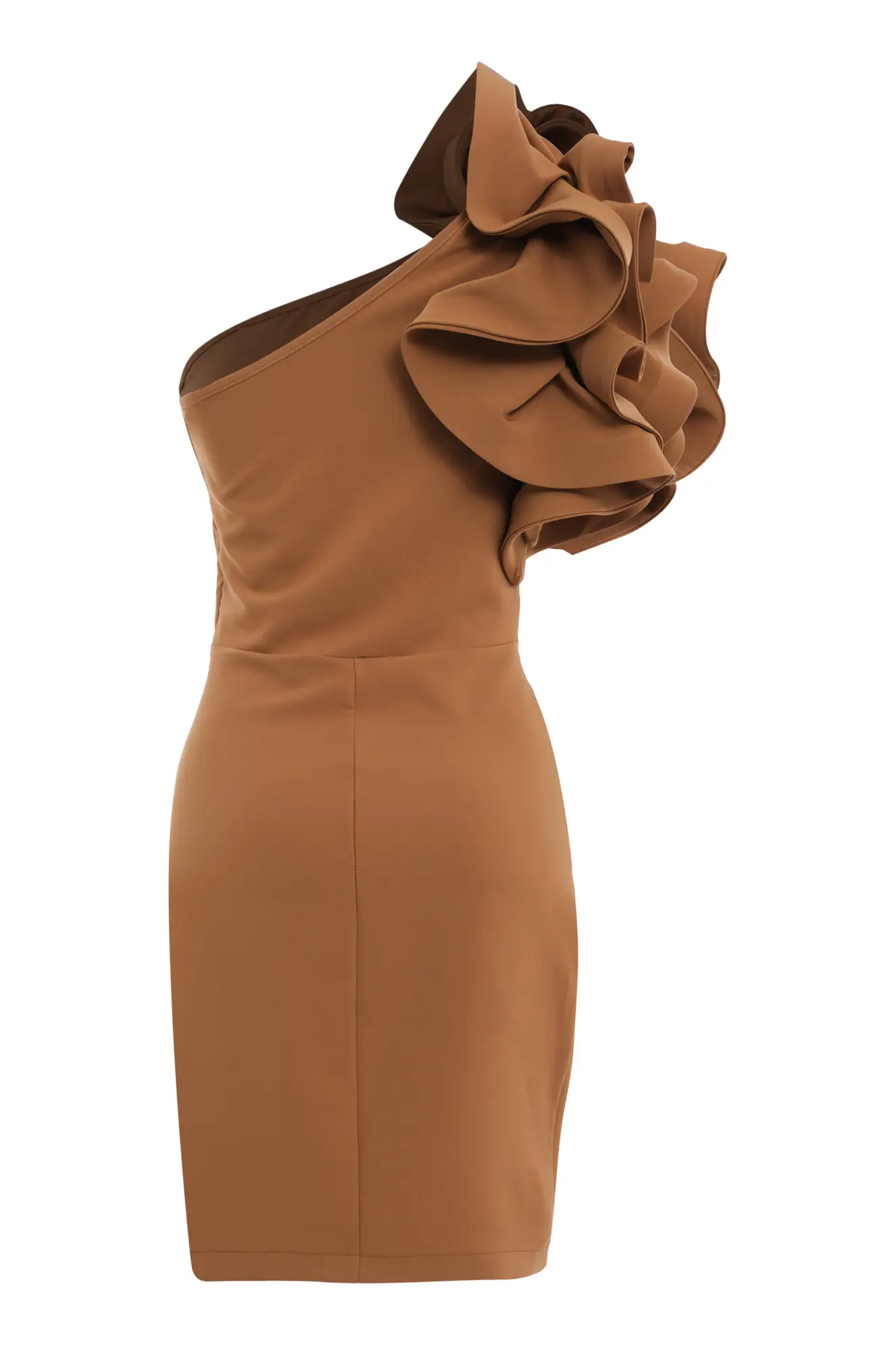 Latte Crepe One Arm Mini Dress