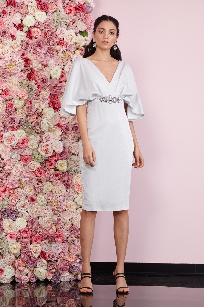 White Knitted Short Sleeve Midi Dress