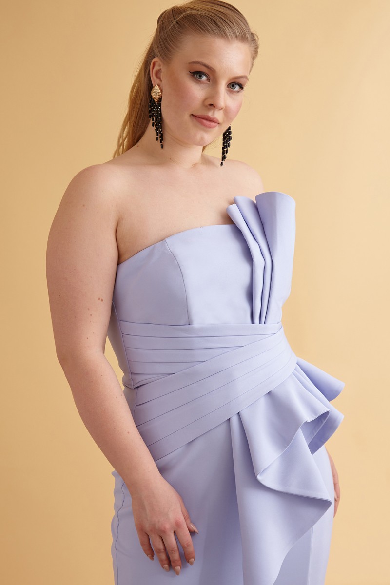 Blue Plus Size Crepe Strapless Mini Dress