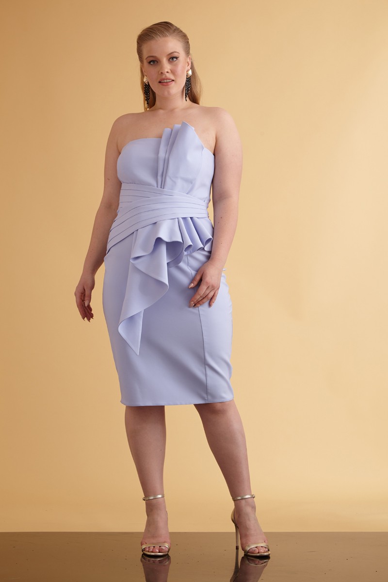 Blue Plus Size Crepe Strapless Mini Dress