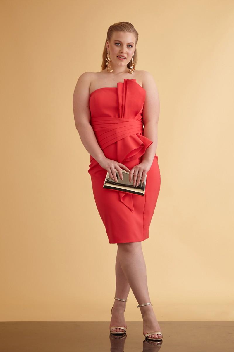 Coral Plus Size Crepe Strapless Mini Dress