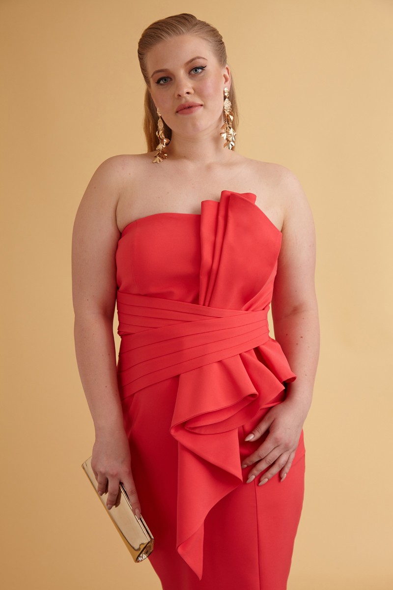 Coral Plus Size Crepe Strapless Mini Dress