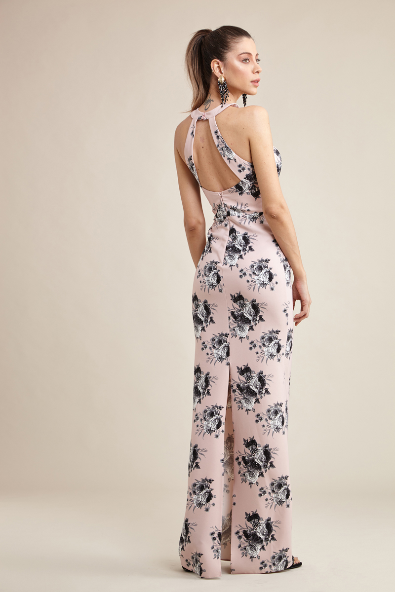 Printed Crepe Sleeveless Maxi Dress