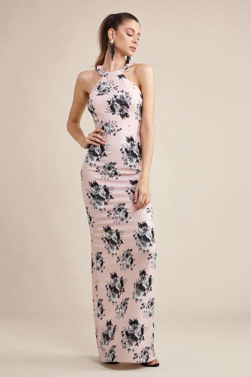 Printed Crepe Sleeveless Maxi Dress