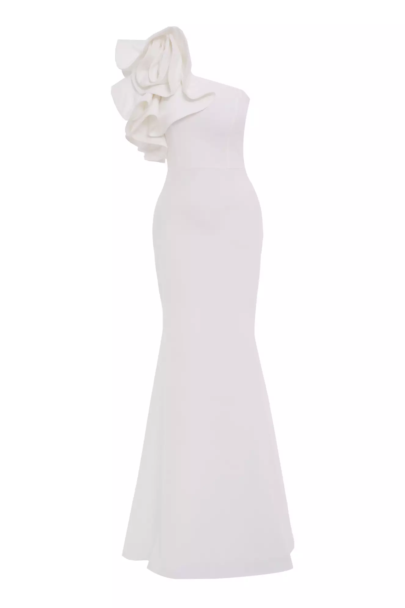 White Crepe One Arm Maxi Dress