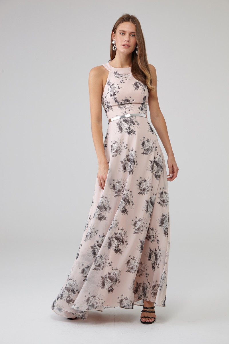 Printed Chiffon Sleeveless Maxi Dress