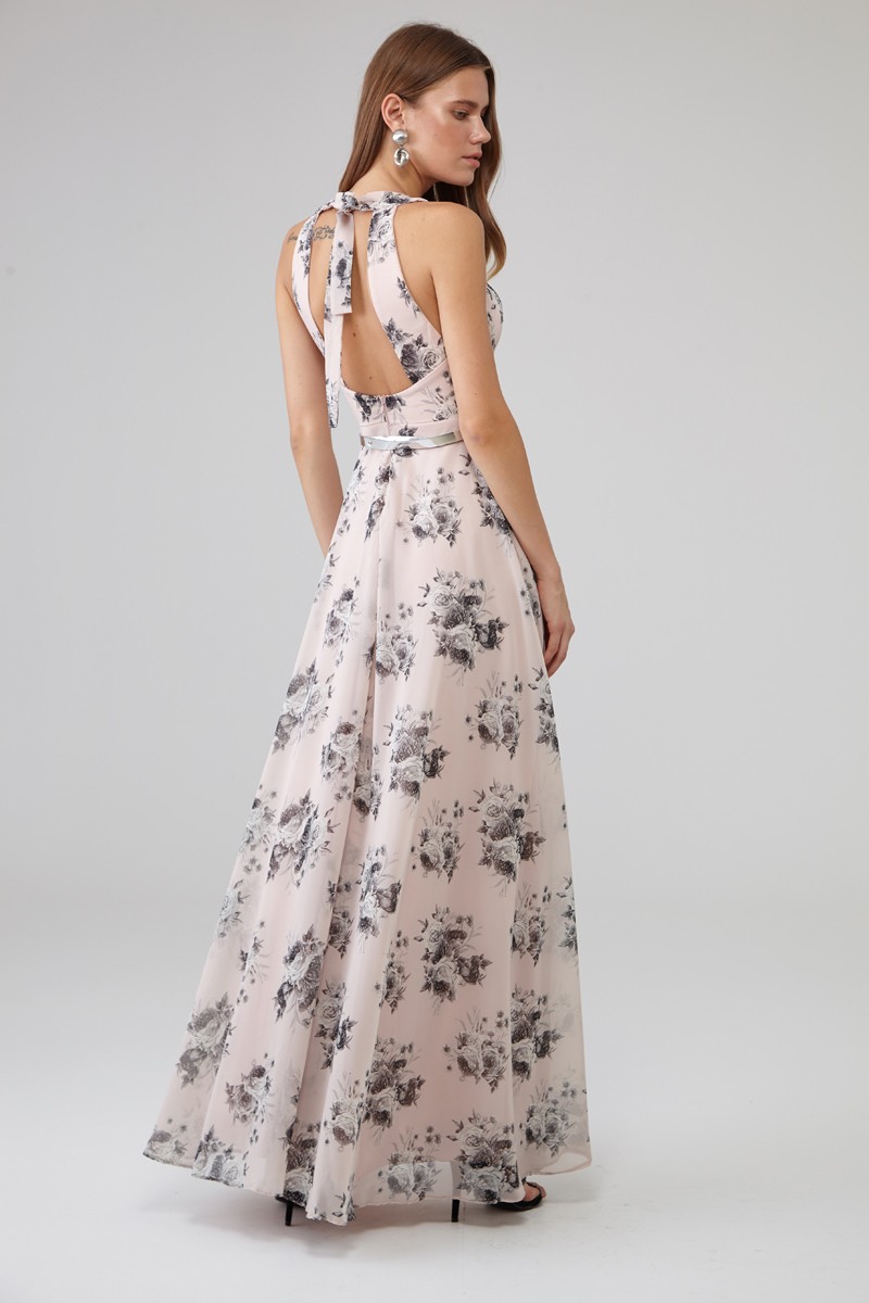 Printed Chiffon Sleeveless Maxi Dress