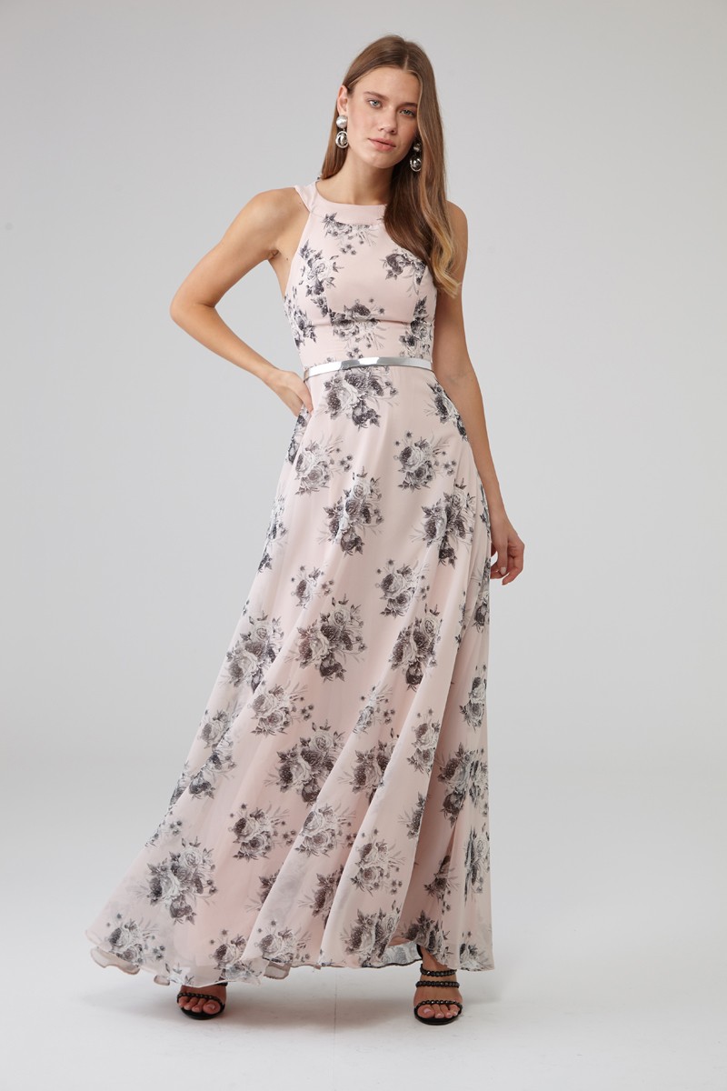 Printed Chiffon Sleeveless Maxi Dress
