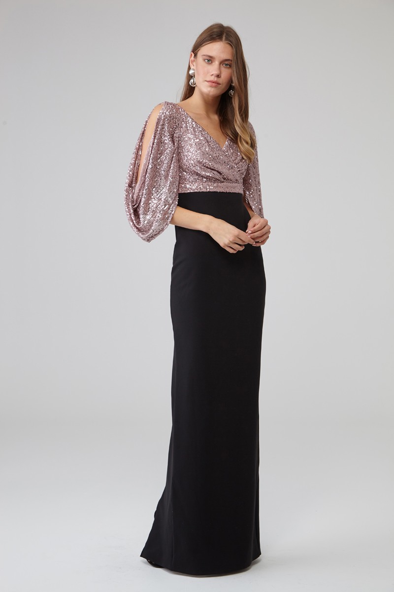 Powder Crepe Long Sleeve Maxi Dress