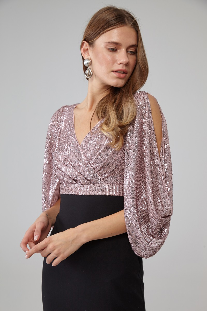 Powder Crepe Long Sleeve Maxi Dress