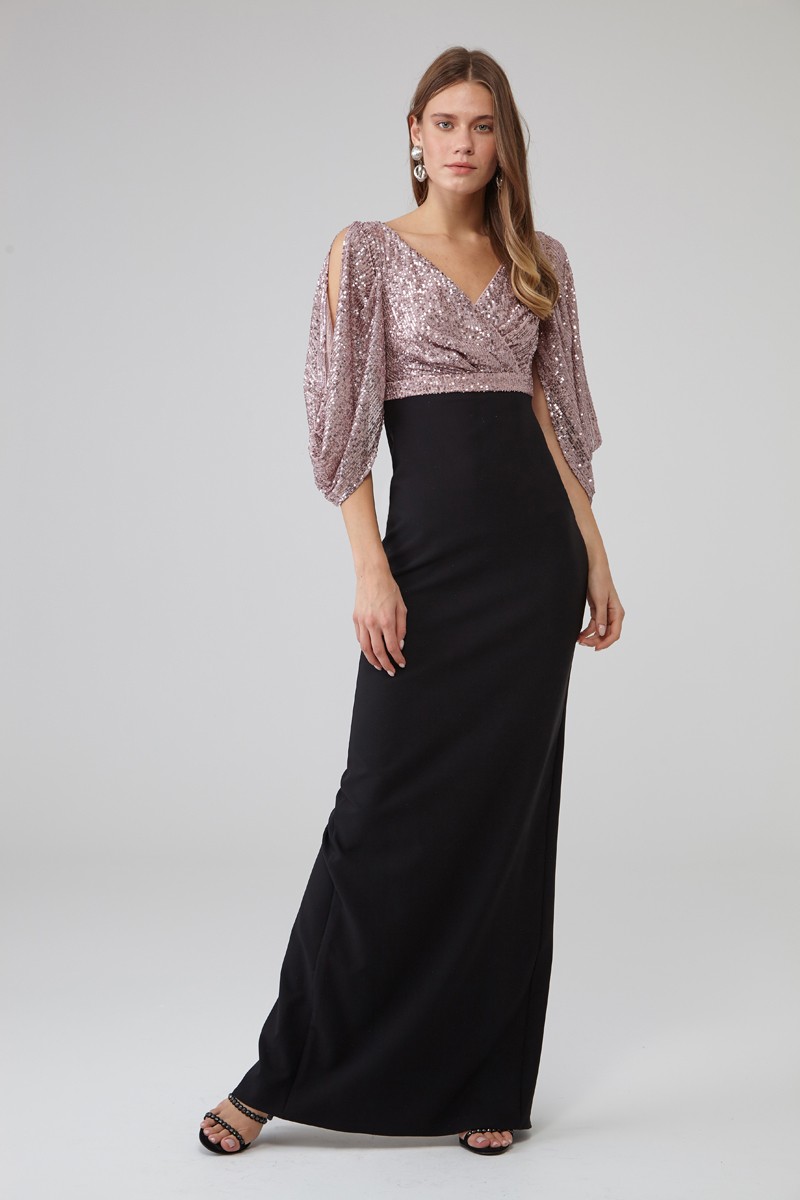 Powder Crepe Long Sleeve Maxi Dress