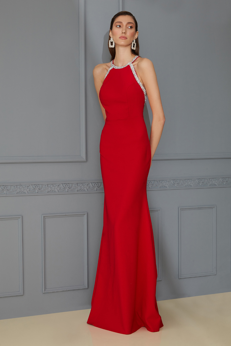 Red Crepe Sleeveless Maxi Dress