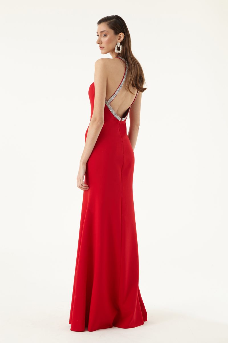 Red Crepe Sleeveless Maxi Dress
