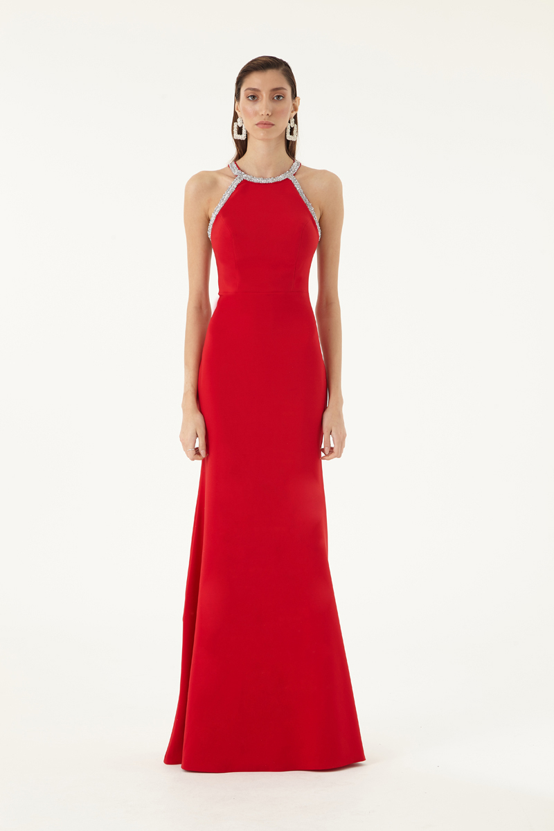 Red Crepe Sleeveless Maxi Dress