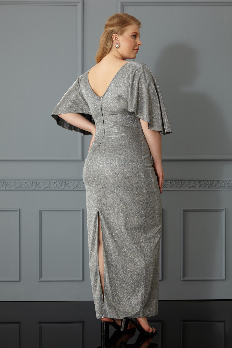 Silver Plus Size Sequined Short Sleeve Maxi Dress