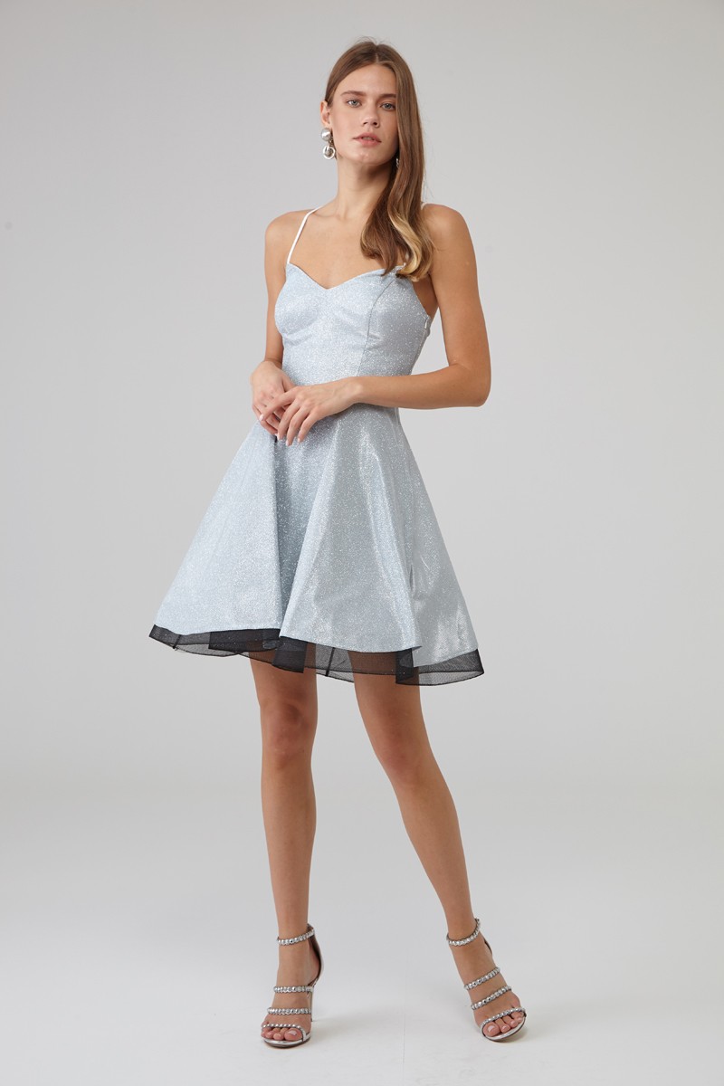 Blue Sequined Sleeveless Mini Dress