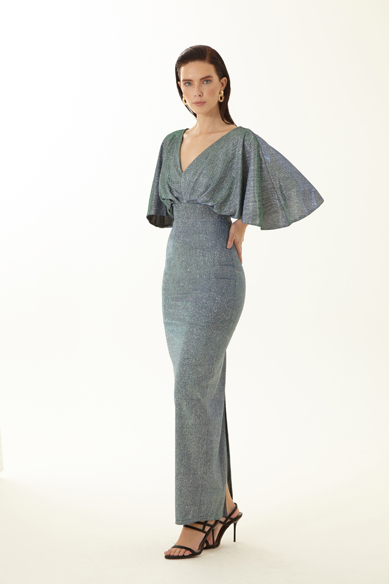 Saxon Blue Short Sleeve Maxi Dress