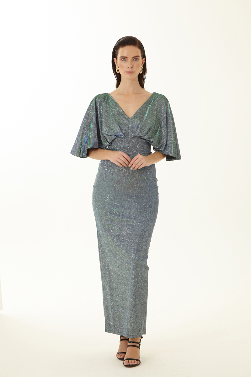 Saxon Blue Short Sleeve Maxi Dress