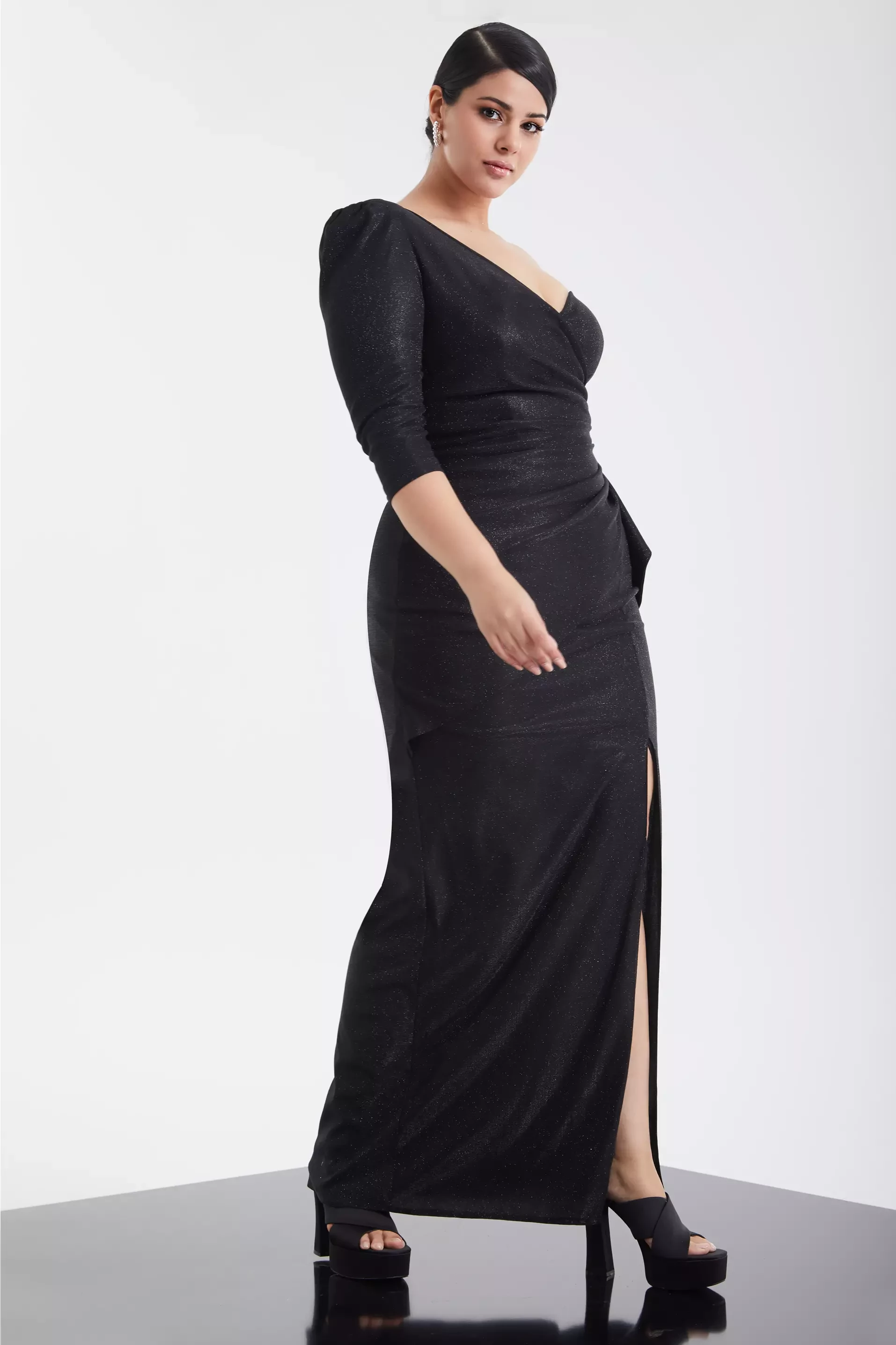 Black Plus Size Glare One Arm Maxi Dress