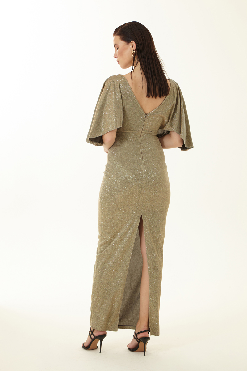 Gold Short Sleeve Maxi Dress