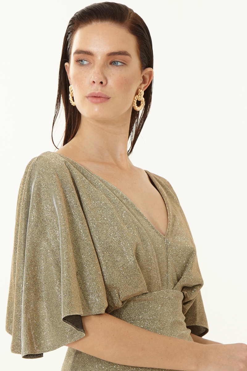 Gold Short Sleeve Maxi Dress
