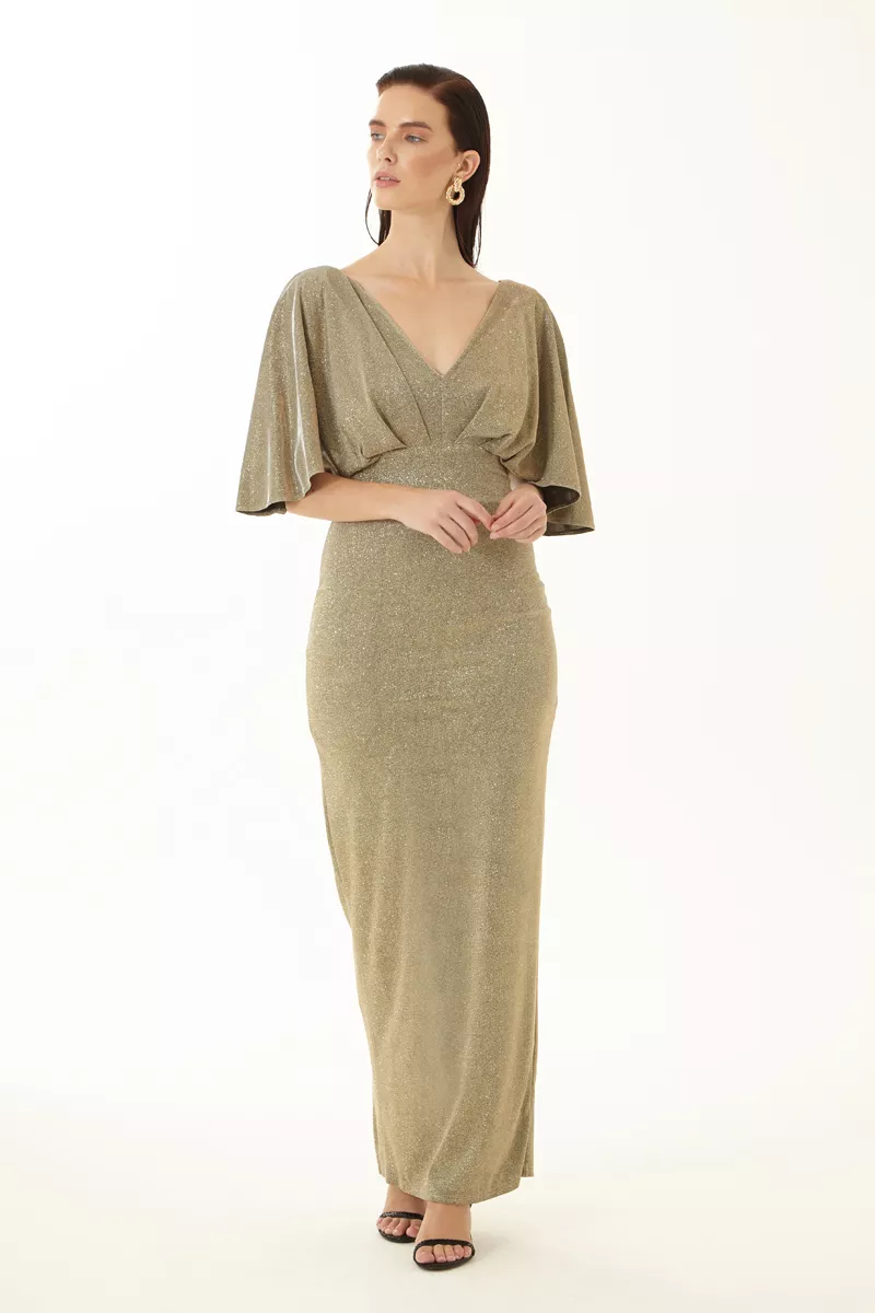 Gold Short Sleeve Maxi Dress