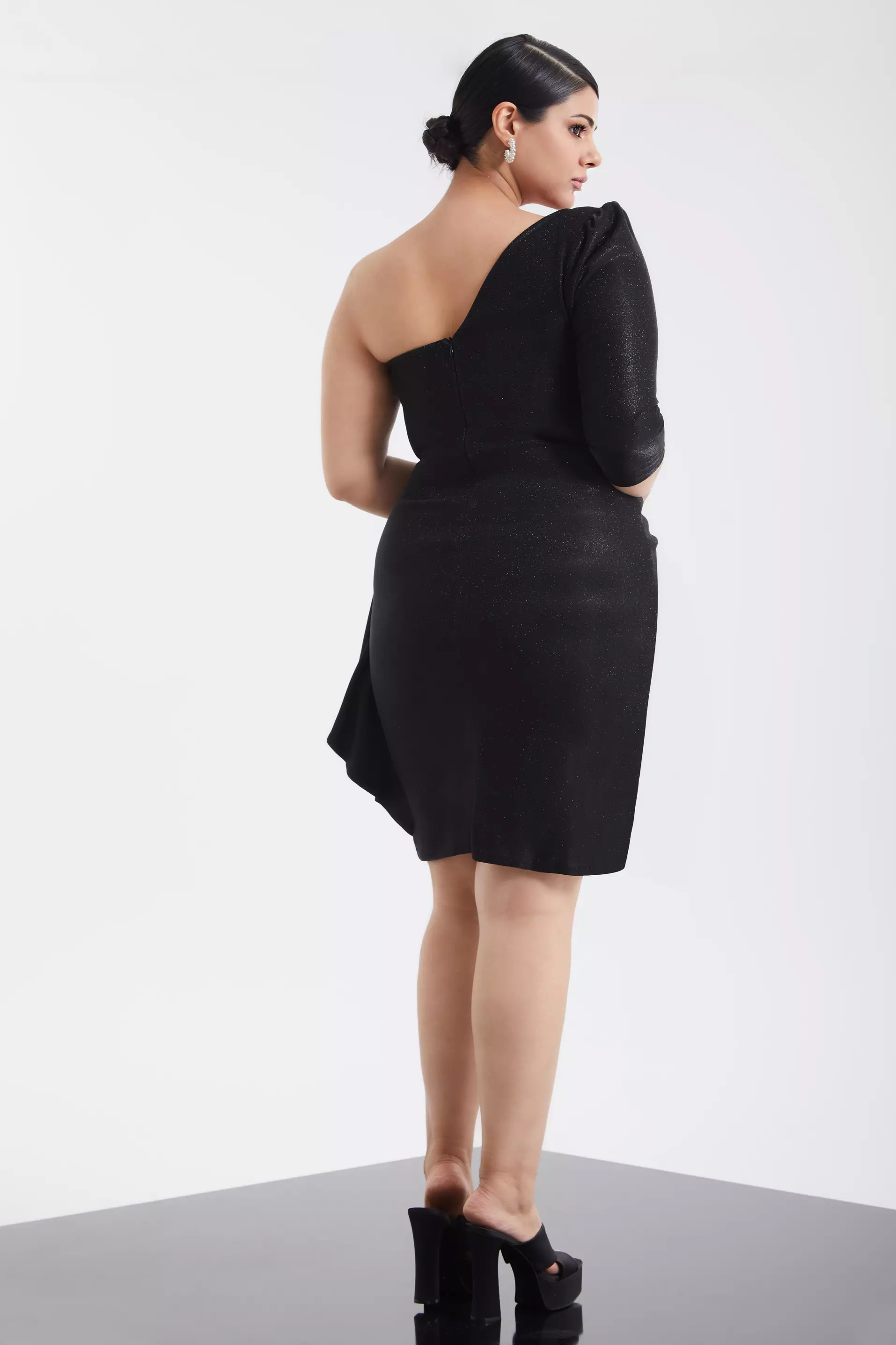 Black Plus Size Glare One Arm Mini Dress