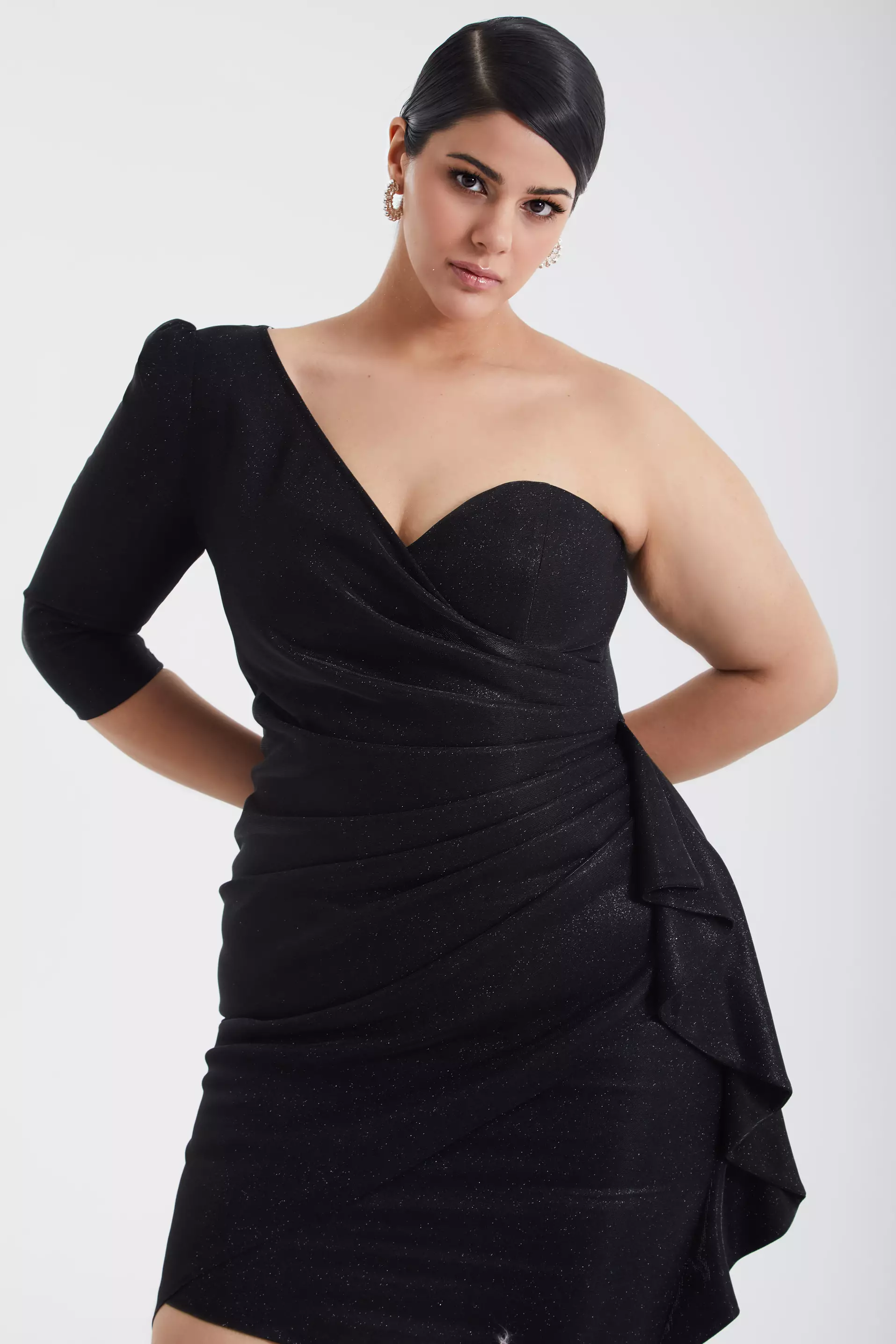 Black Plus Size Glare One Arm Mini Dress