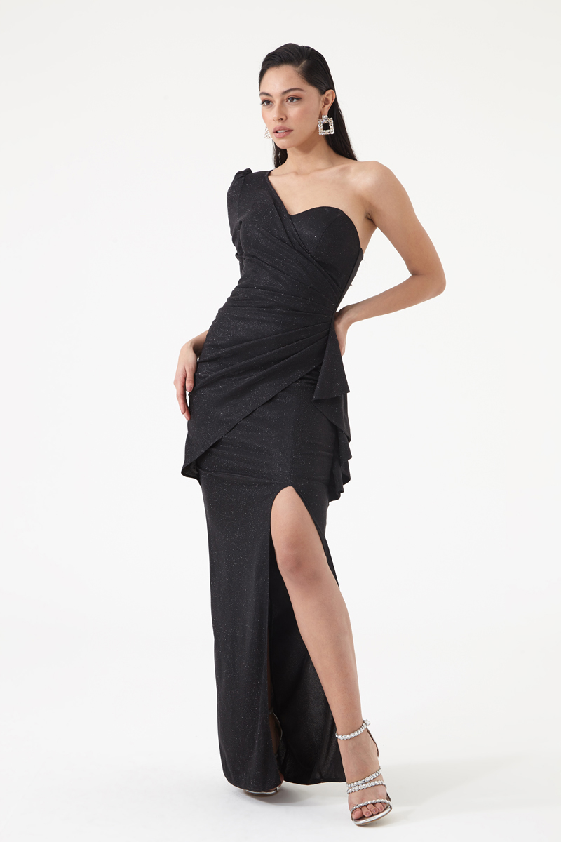 Black Glare One Arm Maxi Dress