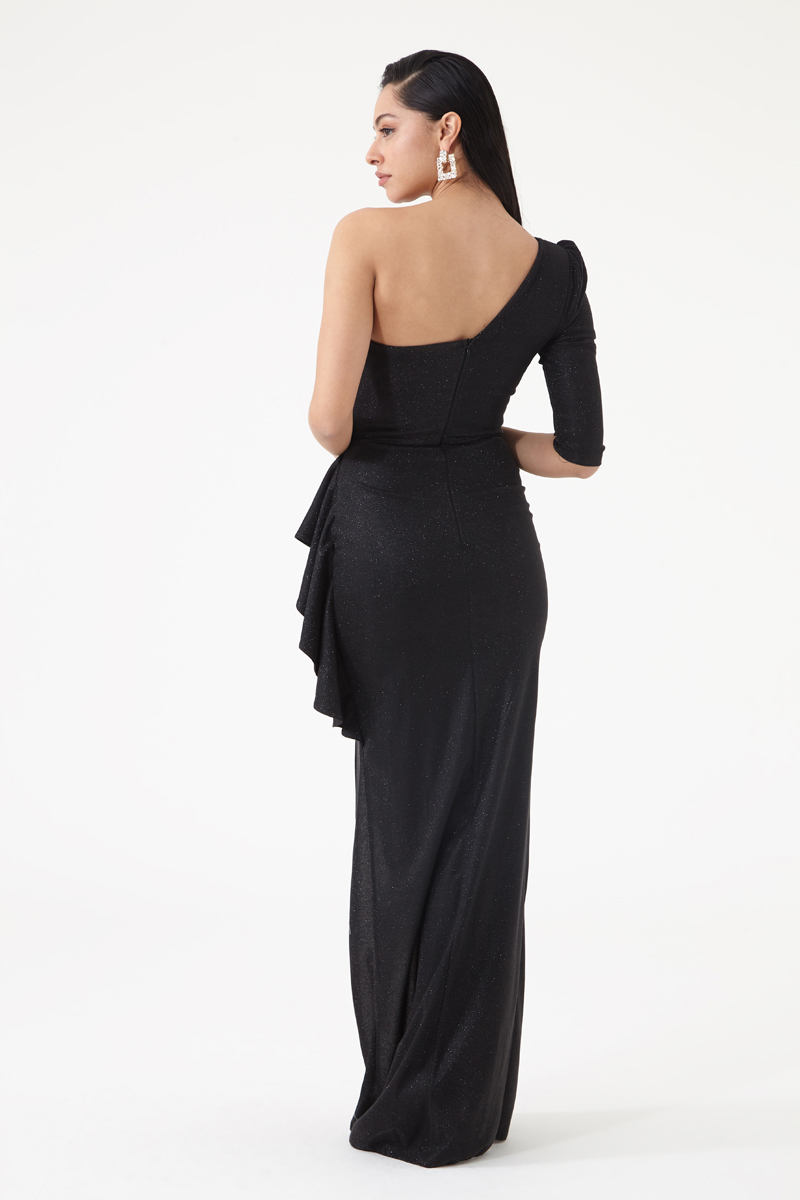 Black Glare One Arm Maxi Dress
