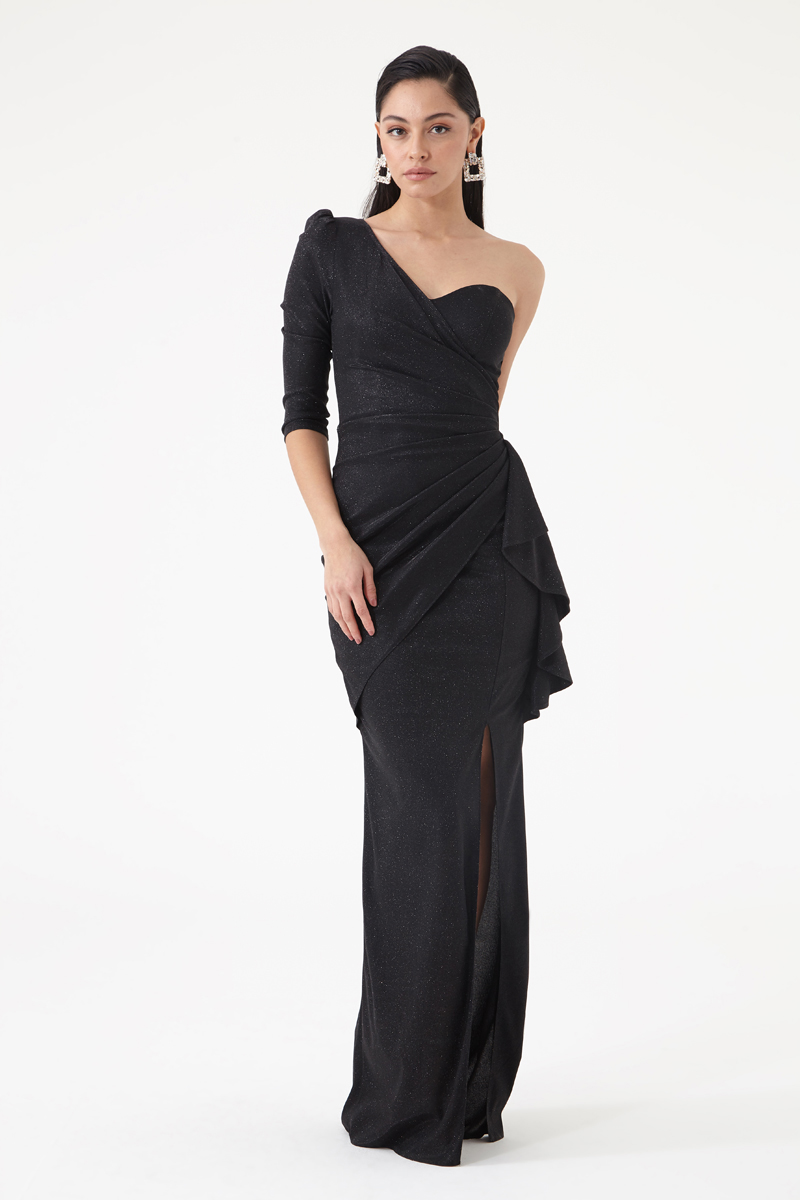 Black Glare One Arm Maxi Dress