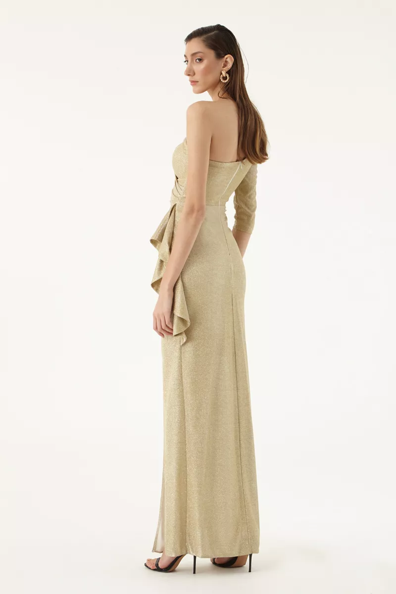 Gold Glare One Arm Maxi Dress