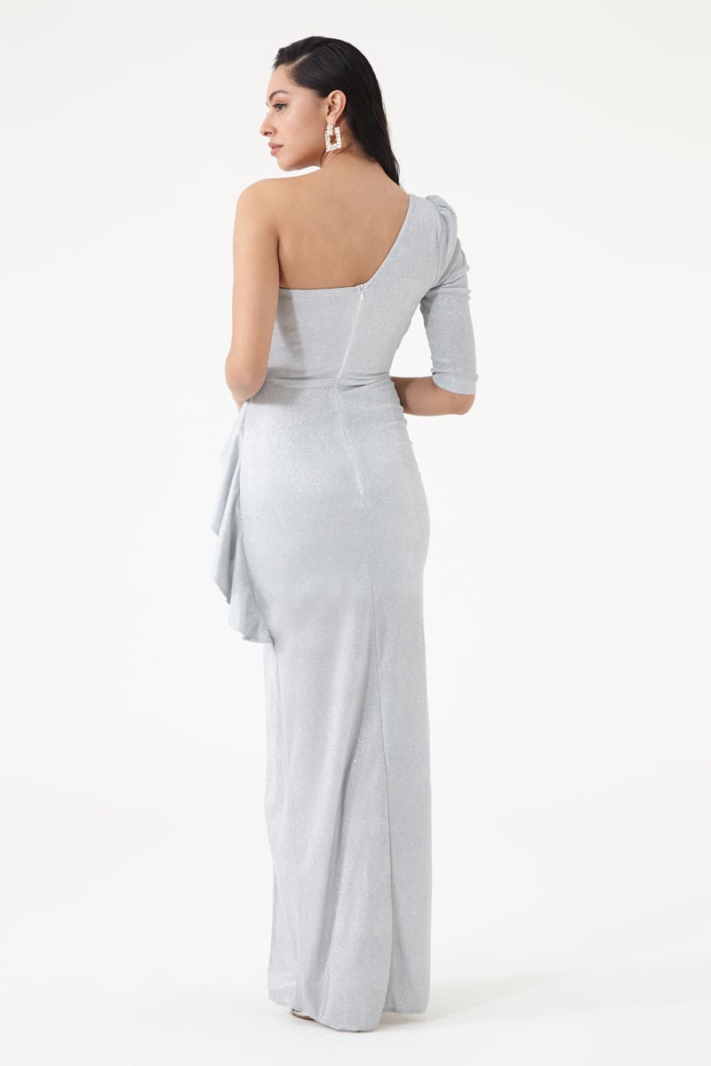White Glare One Arm Maxi Dress