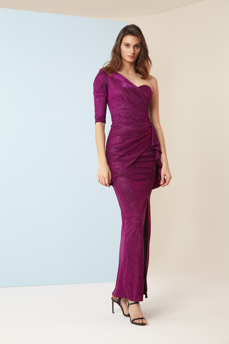 Purple Glare One Arm Maxi Dress