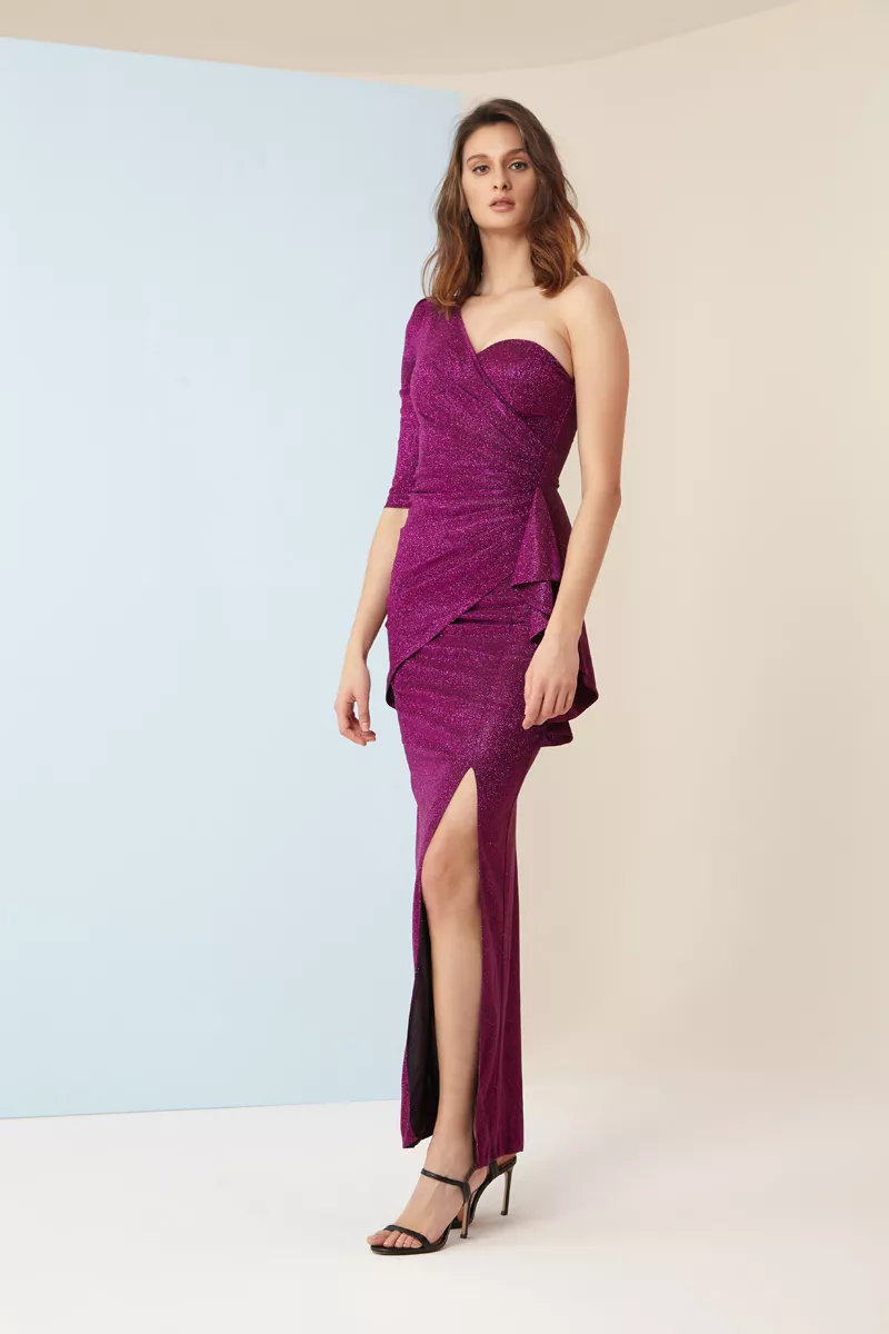 Purple Glare One Arm Maxi Dress