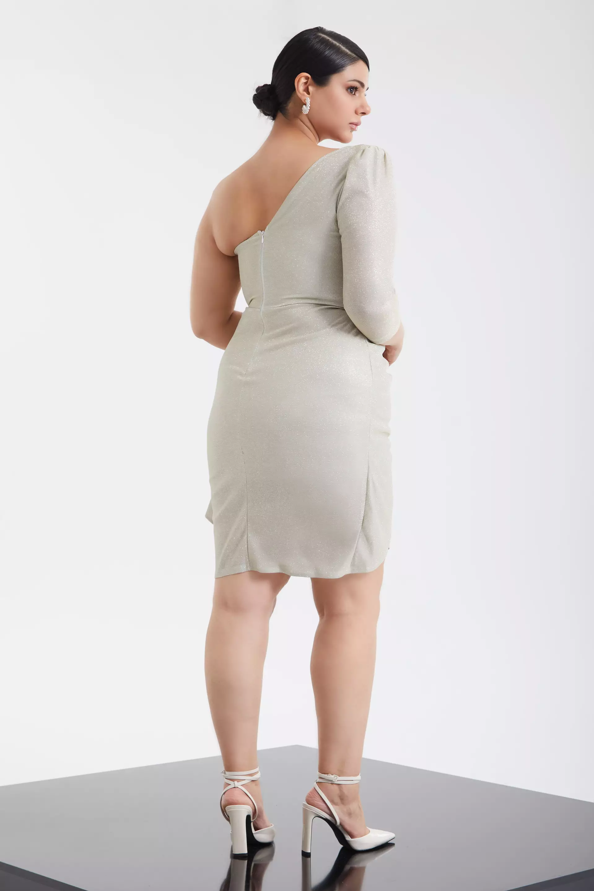 Gold Plus Size Glare One Arm Mini Dress