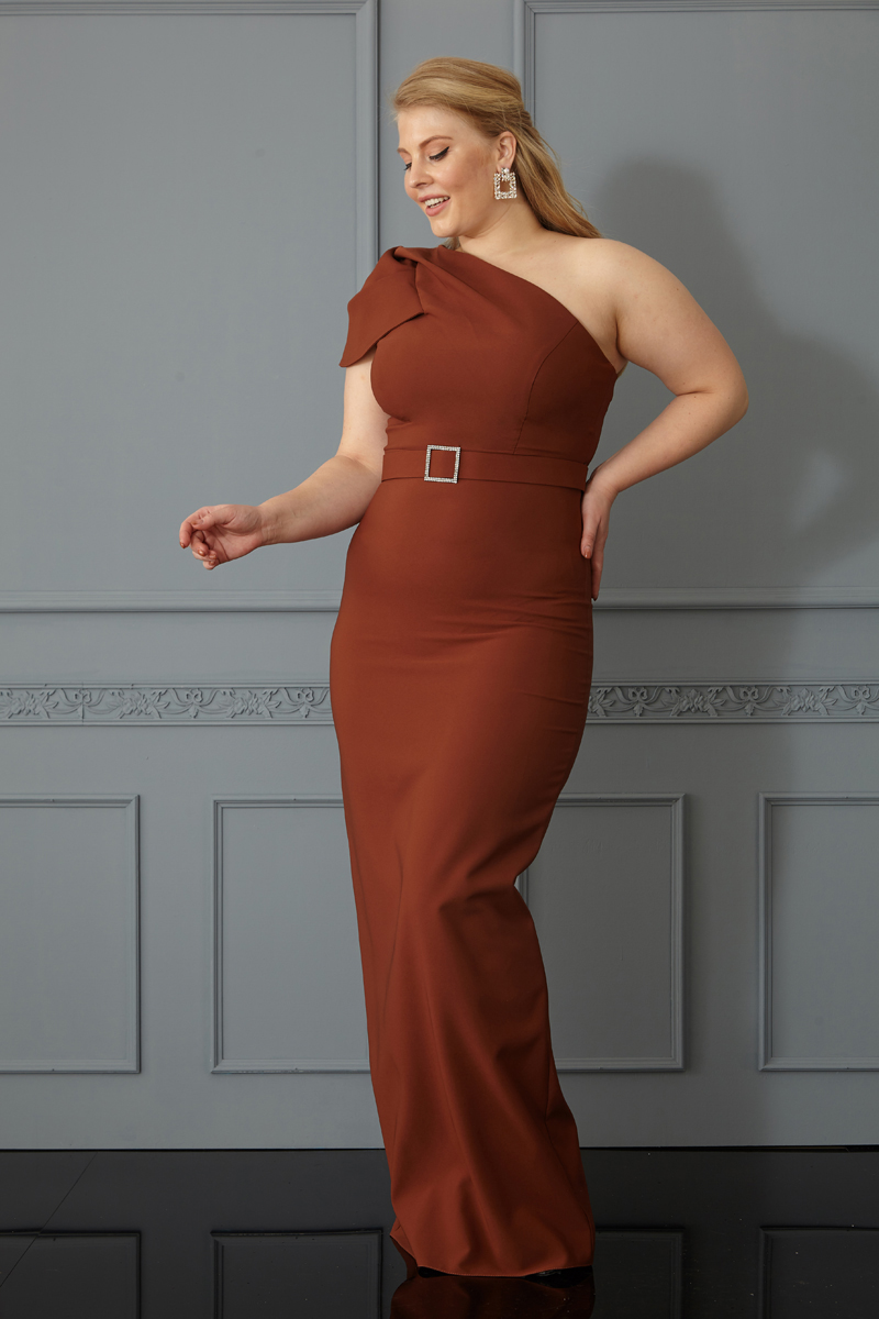 Brown Plus Size Crepe Maxi Dress