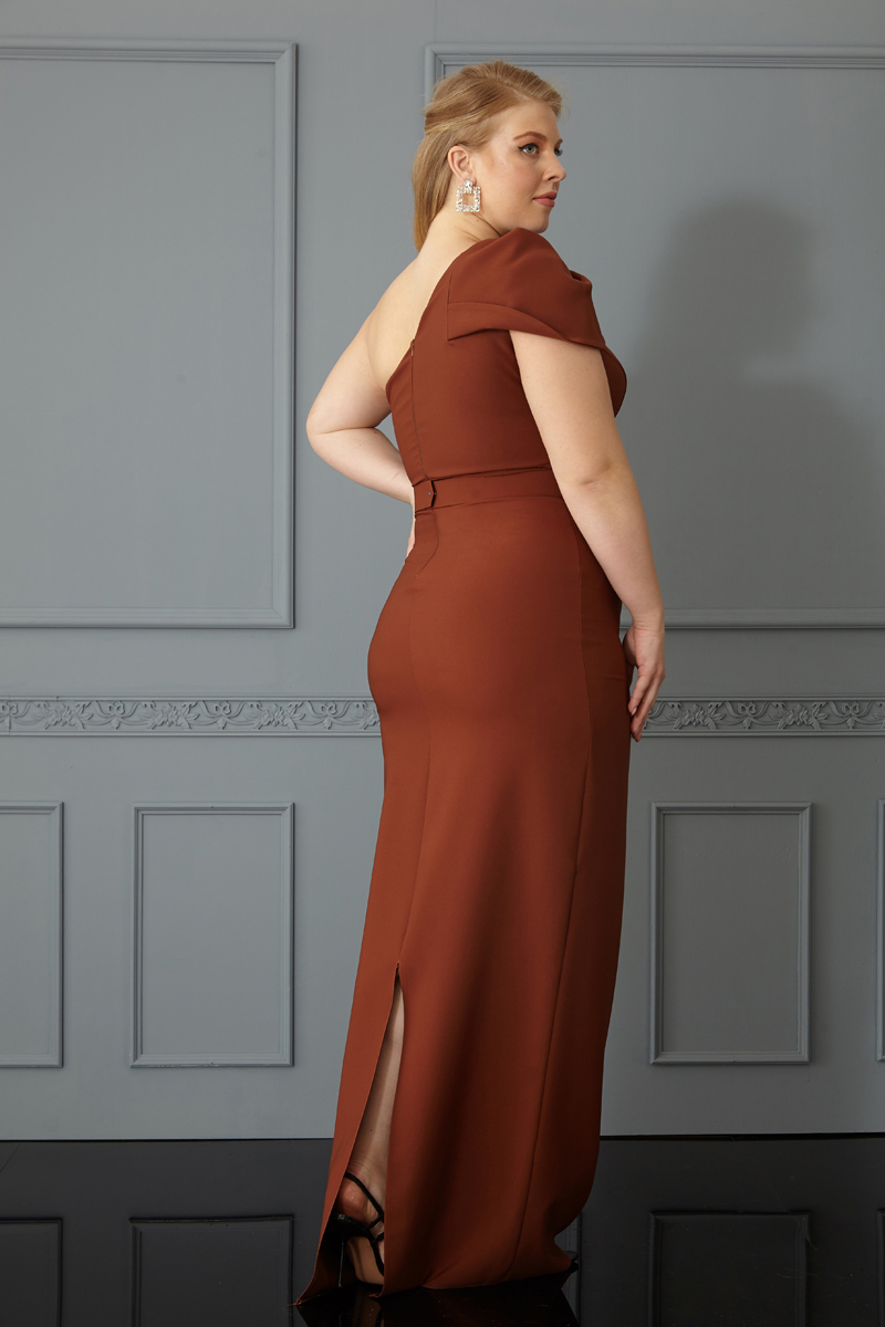 Brown Plus Size Crepe Maxi Dress