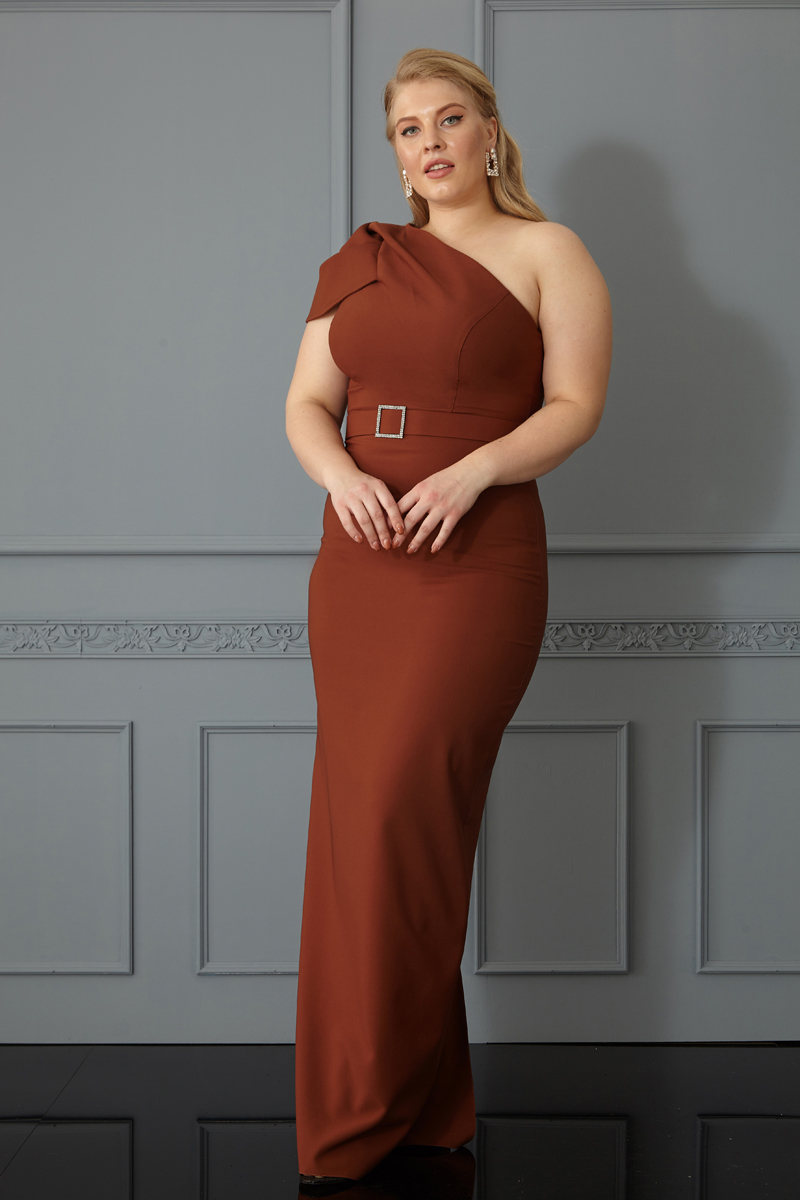 Brown Plus Size Crepe Maxi Dress