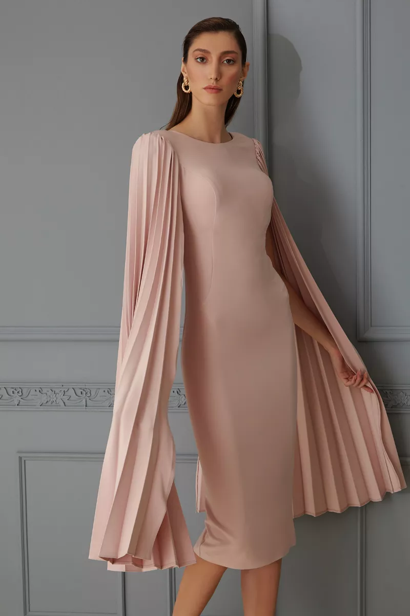 Blush Crepe Long Sleeve Midi Dress