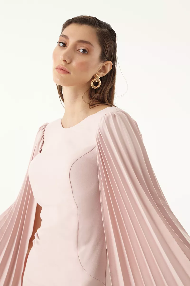 Blush Crepe Long Sleeve Midi Dress