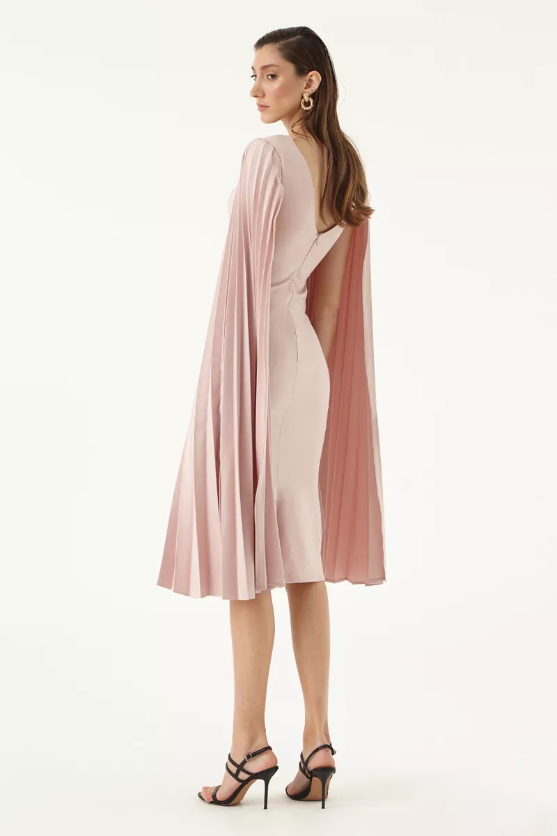 Blush Crepe Long Sleeve Midi Dress